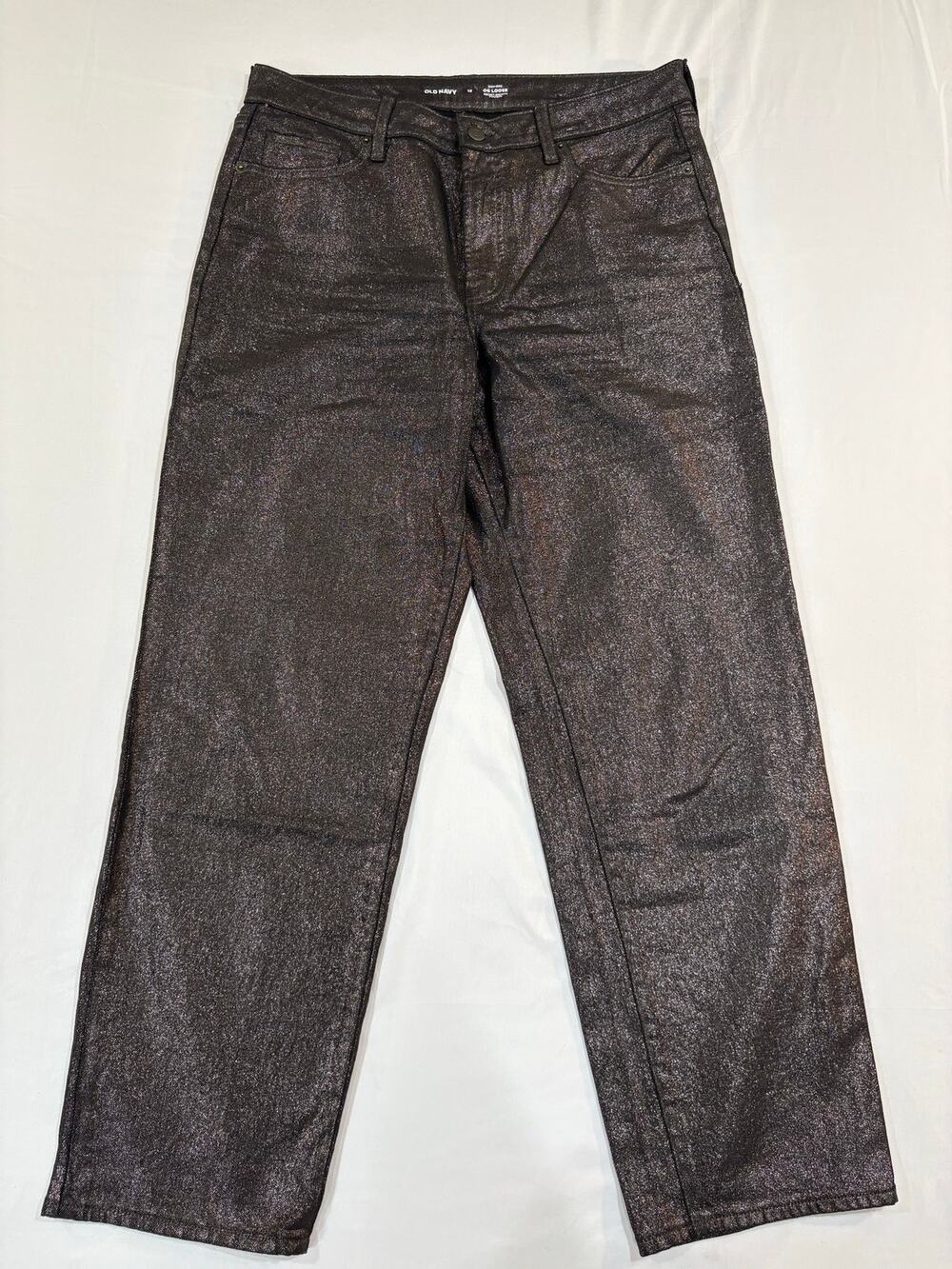 Old Navy OG Loose Fit Black Shine Sparkle Straight Leg High Rise Jeans Size 12